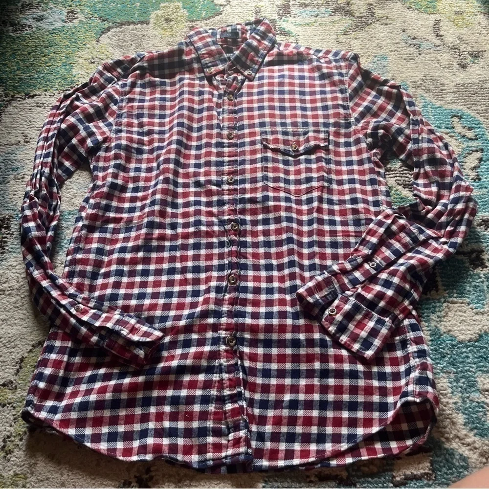 Red white and blue J. Crew plaid button down shirt